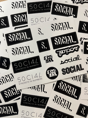 Social Mini Logo Sticker Sheet Black White 3.5 x 4 (13 Slaps)
