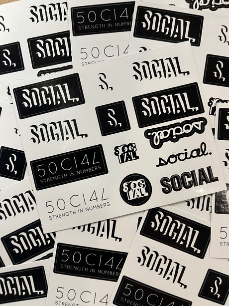 Social Mini Logo Sticker Sheet Black White 3.5 x 4 (13 Slaps)