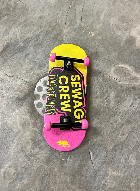 Sewage Crew Logo fingerboard Complete Yellow Pink 34mm