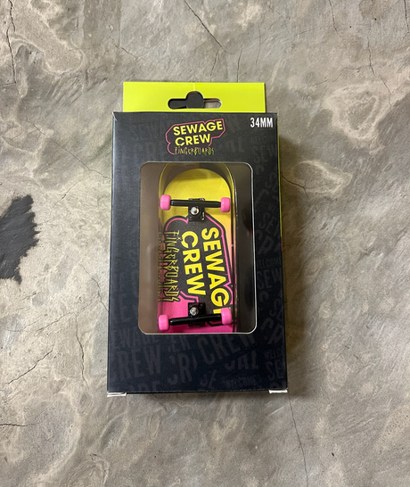 Sewage Crew Logo fingerboard Complete Yellow Pink 34mm
