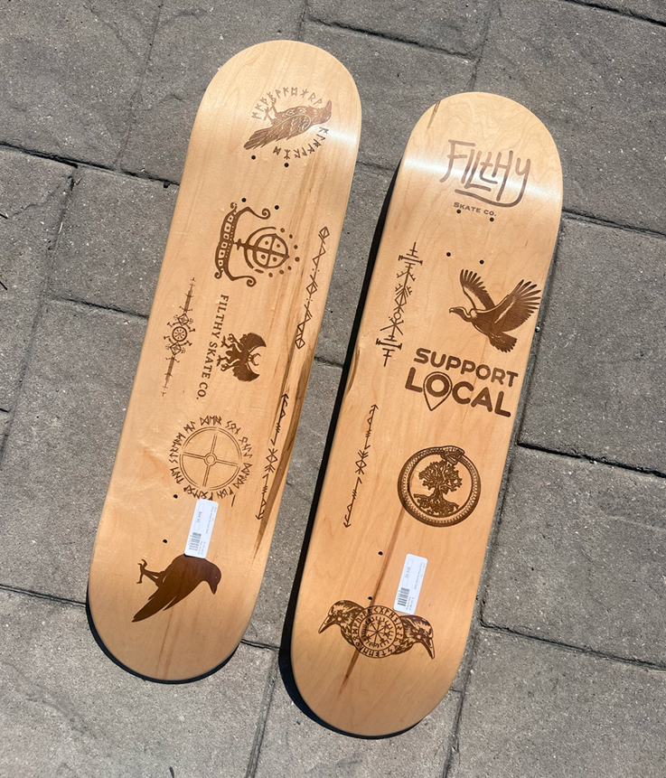 Filthy Wood Burned Skateboard Deck Natural Brow 8.125 wb14