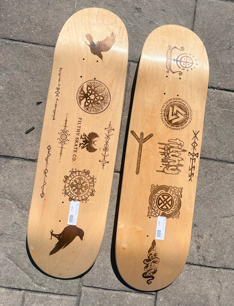 Filthy Wood Burned Skateboard Deck Natural Brow 9.0 wb14.5