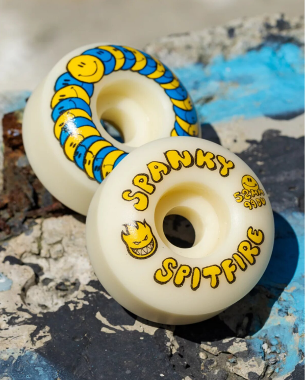 Spitfire Spanky Long F4 Happy Wheels Set Yellow Blue 52/99