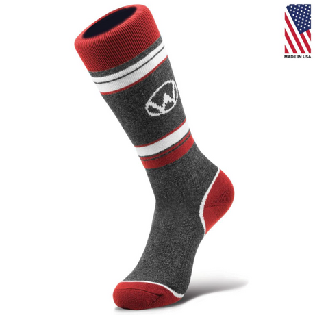 WintersEdge Camber Snow Socks Mens Grey Red XL (12-15)