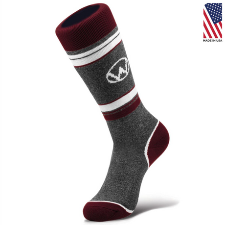 WintersEdge Camber Snow Socks Womens Grey Burgundy L (10-12)