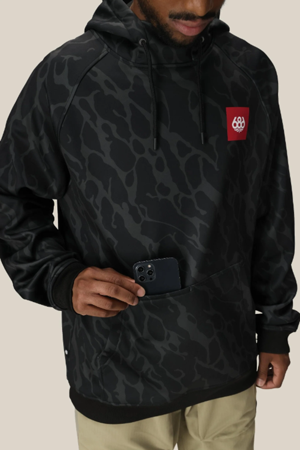 686 Bonded Fleece Hoody Mens Black Fracture Print