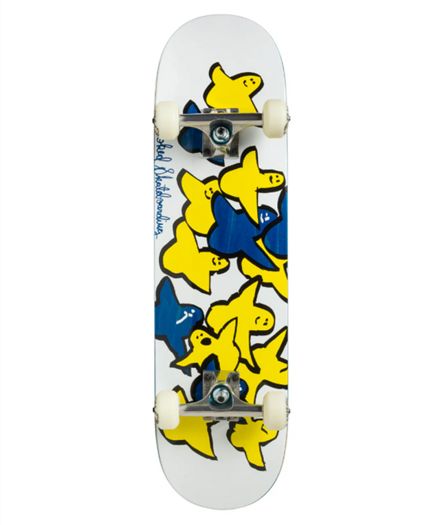 Krooked Birds Skateboard Complete White Blue Yellow 7.75x13WB