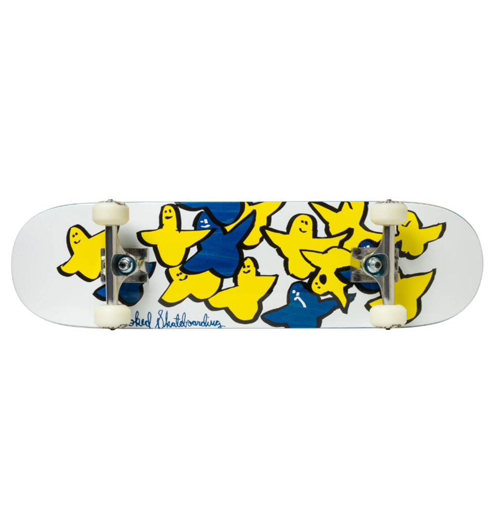Krooked Birds Skateboard Complete White Blue Yellow 7.75x13WB