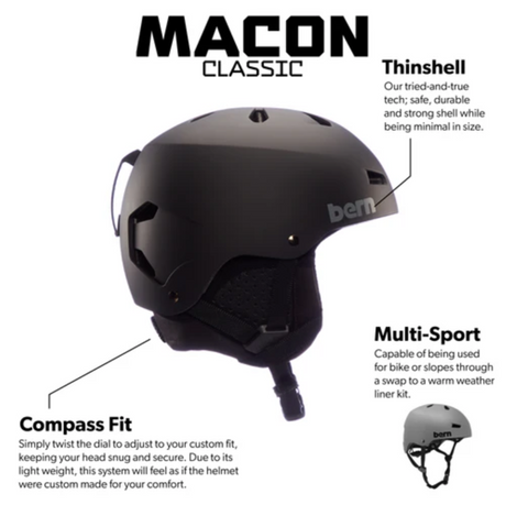 Bern Macon Classic Snow Helmet Matte Grey Large