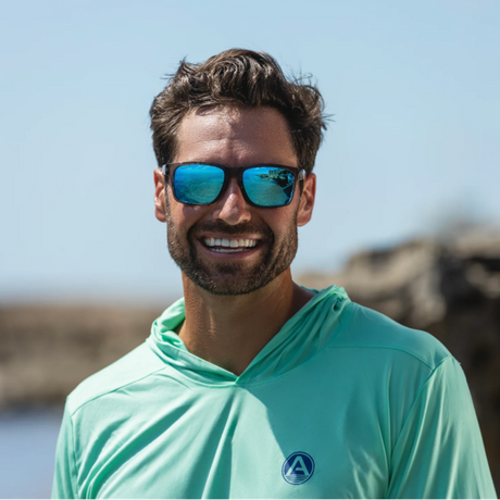 Abaco Dockside Polarized Sunglasses Crystal Grey Caribbean Blue Mirror
