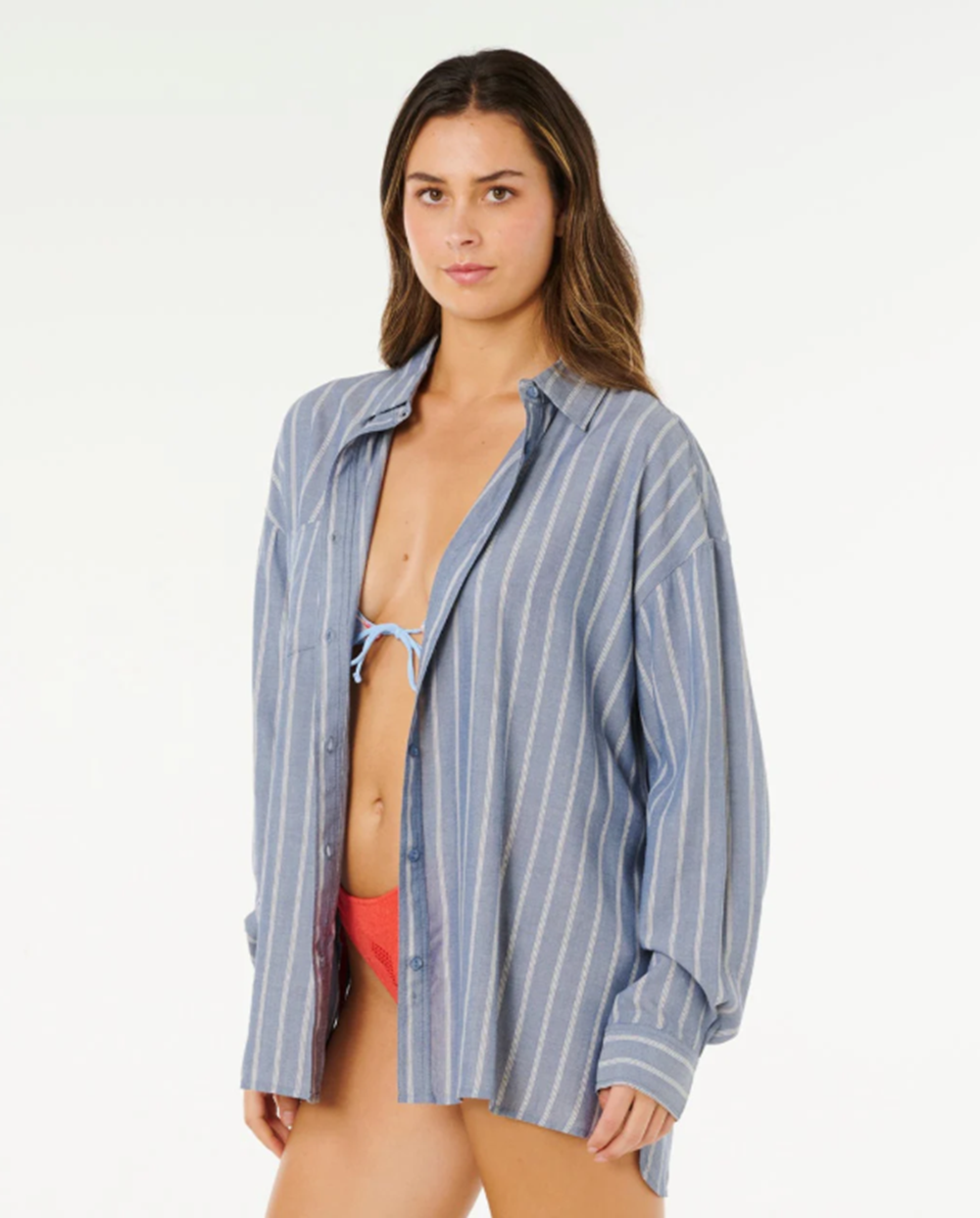 Rip Curl Beach Days Pinstrip Button Up Dusty Blue M