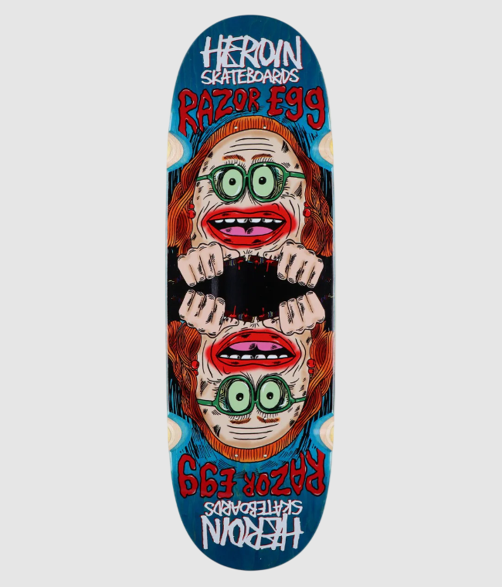 Heroin Auntie Razor Egg Skateboard Deck Green Stain 9.75x14.25WB