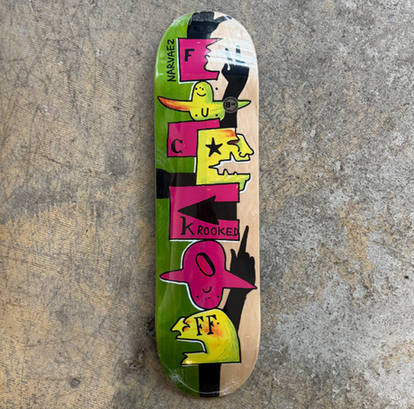 Krooked Narvaez F-Off Skateboard Deck Natural Green 8.38x14.5WB