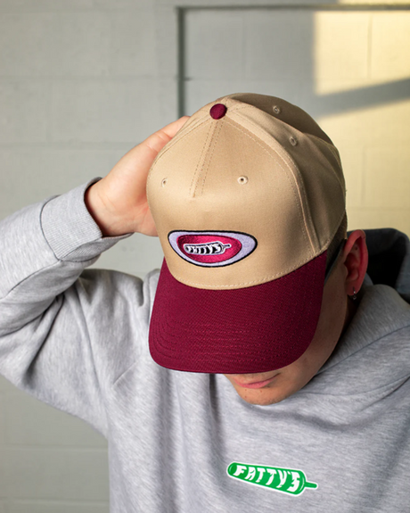 Fattys Badge Logo Hat Tan Burgundy Snapback