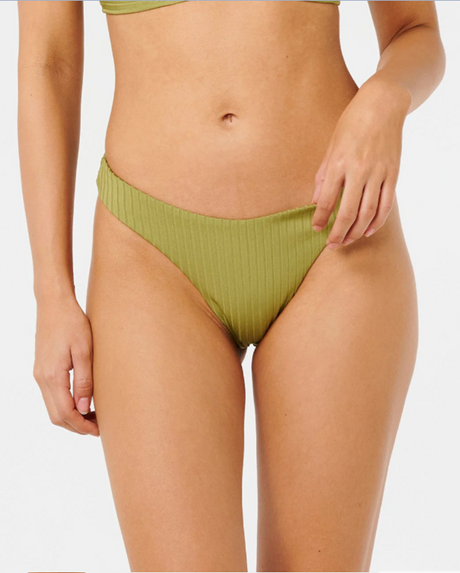 Rip Curl Premium Surf High Leg Skimpy Swim Bottoms Green Olive M