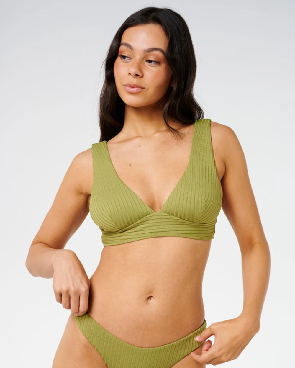Rip Curl Premium Surf High Leg Skimpy Swim Bottoms Green Olive