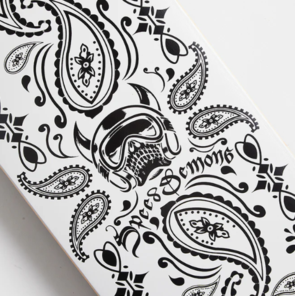 Speed Demon Bandana Skateboard Deck w/Grip White Black 8