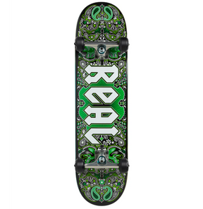Real Bandana Skateboard Complete Black Green 8.06x14.38WB