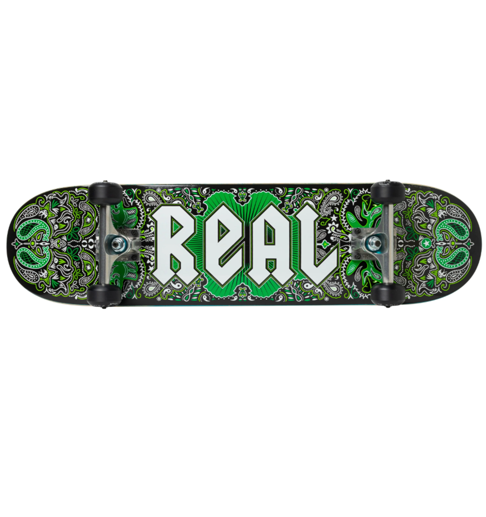 Real Bandana Skateboard Complete Black Green 8.06x14.38WB