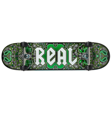 Real Bandana Skateboard Complete Black Green 8.06x14.38WB
