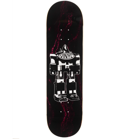 Vinyl Robot Marble Skateboard Deck Black White 8.38x14.25WB