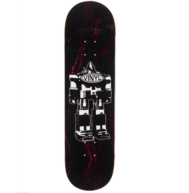 Vinyl Robot Marble Skateboard Deck Black White 8.38x14.25WB