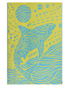 Sand Cloud Discovery Tiger Shark Towel Blue Yellow Large