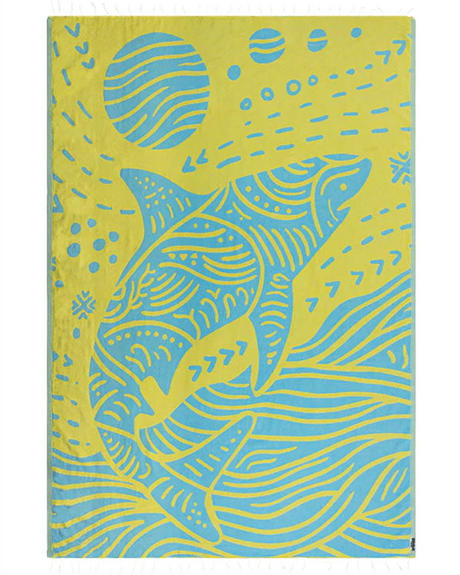 Sand Cloud Discovery Tiger Shark Towel Blue Yellow Large