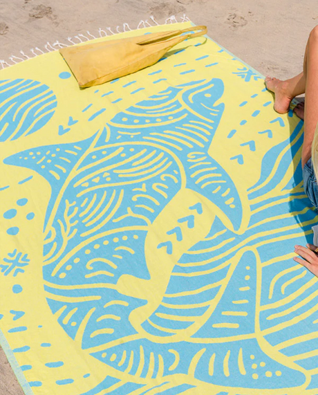 Sand Cloud Discovery Tiger Shark Towel Blue Yellow Large