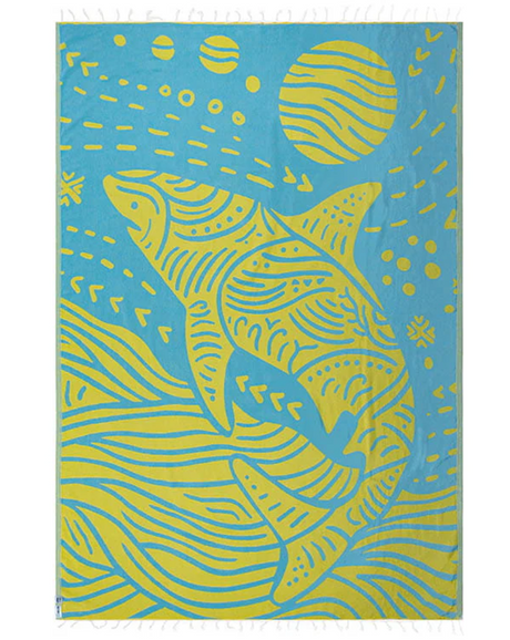 Sand Cloud Discovery Tiger Shark Towel Blue Yellow Large