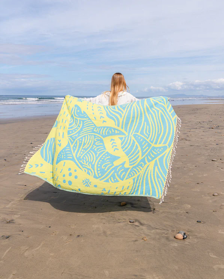 Sand Cloud Discovery Tiger Shark Towel Blue Yellow Large