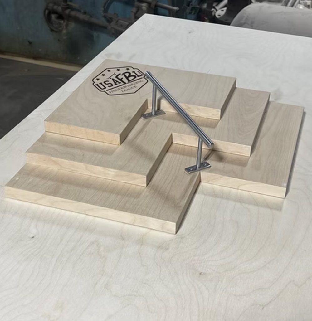USAFBL 3 Block and Rail Combo Fingerboard Ramp Natural 15x15x5