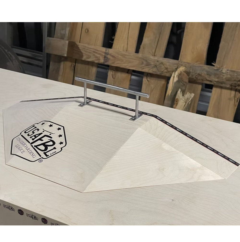 USAFBL Pyramid and Rail Combo Fingerboard Ramp Natural 25x12x6