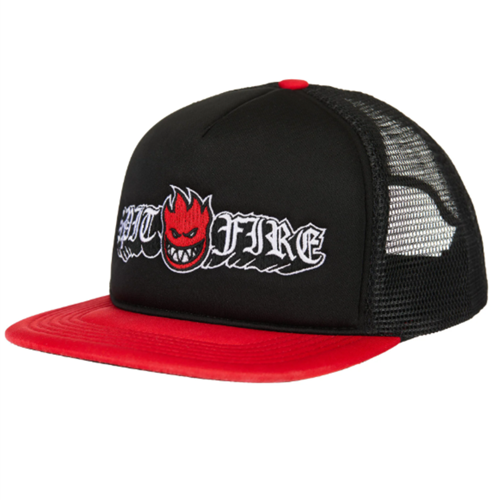 Spitfire Old English Drop Hat Black Red Snapback