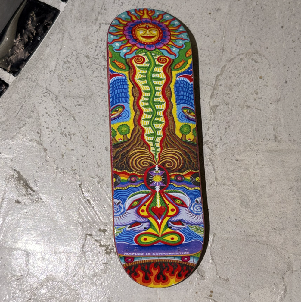 Flatface G15.12 Fingerboard Deck Nature Communicating Yellow Blue 29mm Real Wear