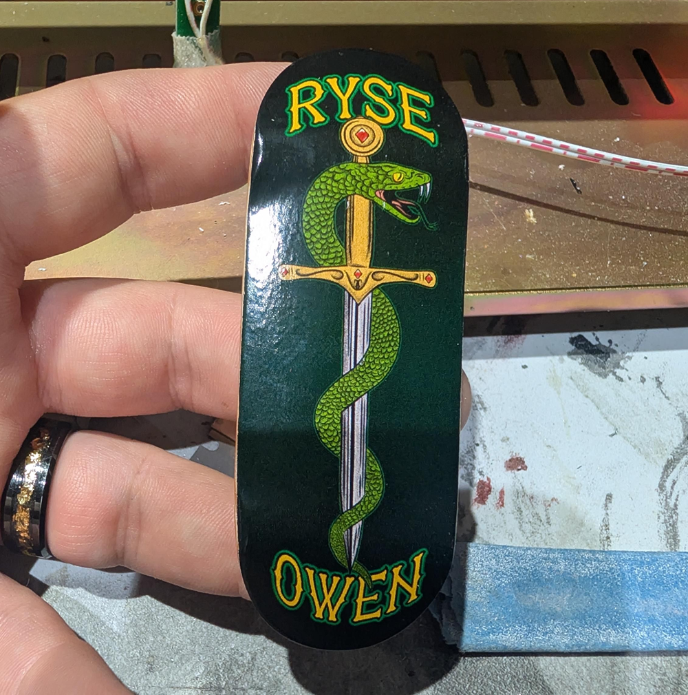 RYSE Owen Pro Sword Snake Fingerboard Deck Green Yellow 32mm OG Kona