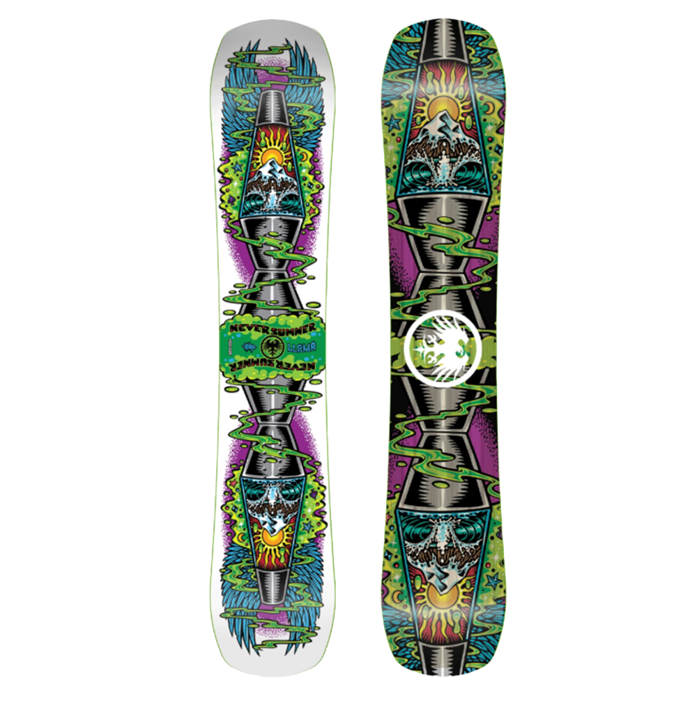 Never Summer Llama Snowboard 2627 White Purple Green 156