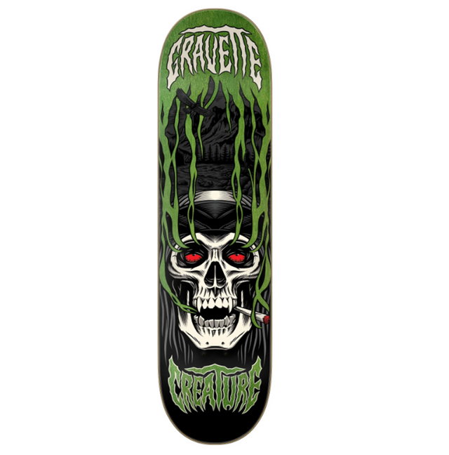 Creature Gravette Hippie Skull IV Skateboard Deck Black Green 8.3x14.5WB