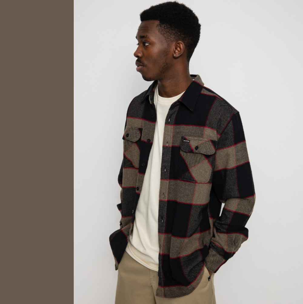 Brixton Bowery Flannel Grey Charcoal