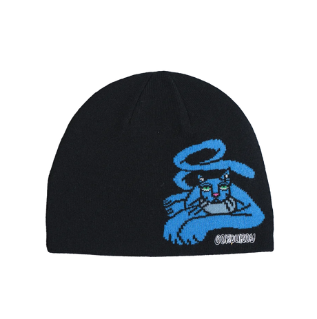 Corduroy Lynn Blue Cat Beanie Black