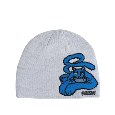 Corduroy Lynn Blue Cat Beanie White