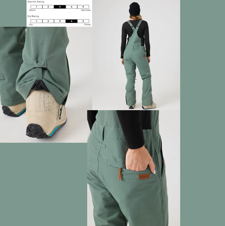 Roxy RideOut Snow Bibs Duck Green
