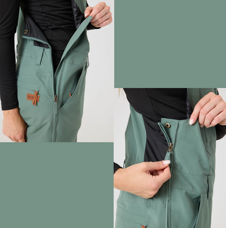 Roxy RideOut Snow Bibs Duck Green