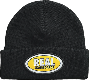REAL OVAL CUFF BEANIE BLK/YELLOW