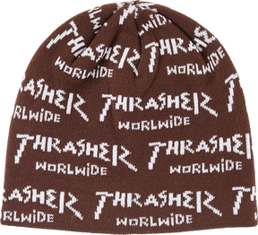 THRASHER WORLWIDE SKULLY BEANIE BROWN