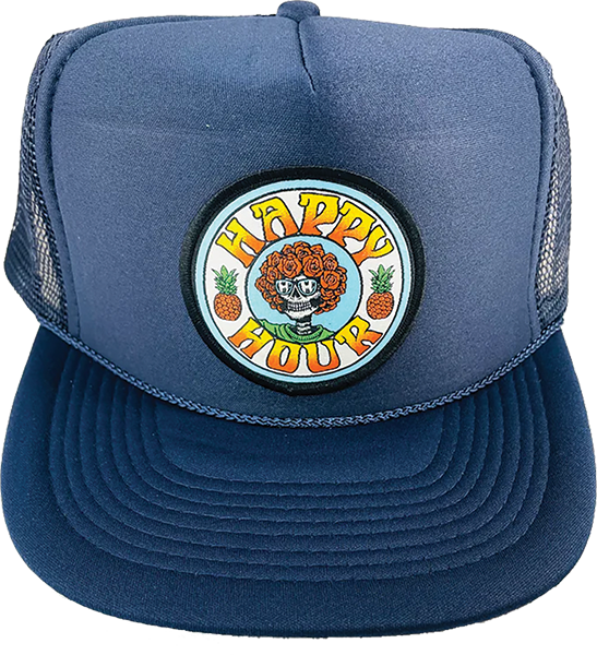 HAPPY HOUR SKULL AND ROSES HAT ADJ-NAVY