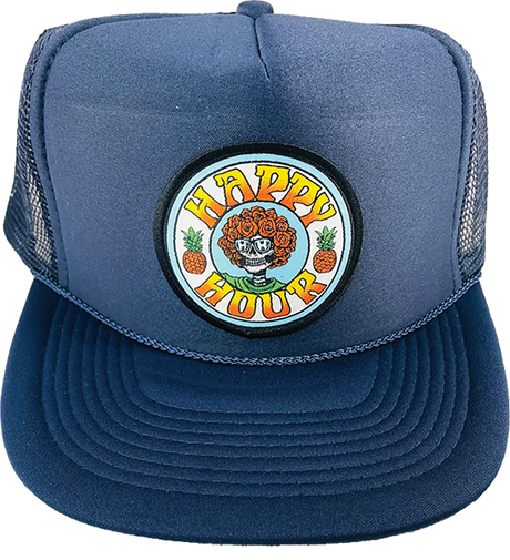 HAPPY HOUR SKULL AND ROSES HAT ADJ-NAVY