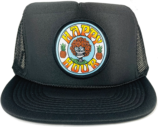 HAPPY HOUR SKULL AND ROSES HAT ADJ-BLACK