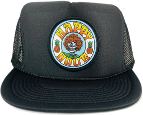 HAPPY HOUR SKULL AND ROSES HAT ADJ-BLACK