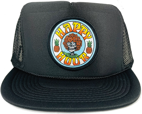 HAPPY HOUR SKULL AND ROSES HAT ADJ-BLACK